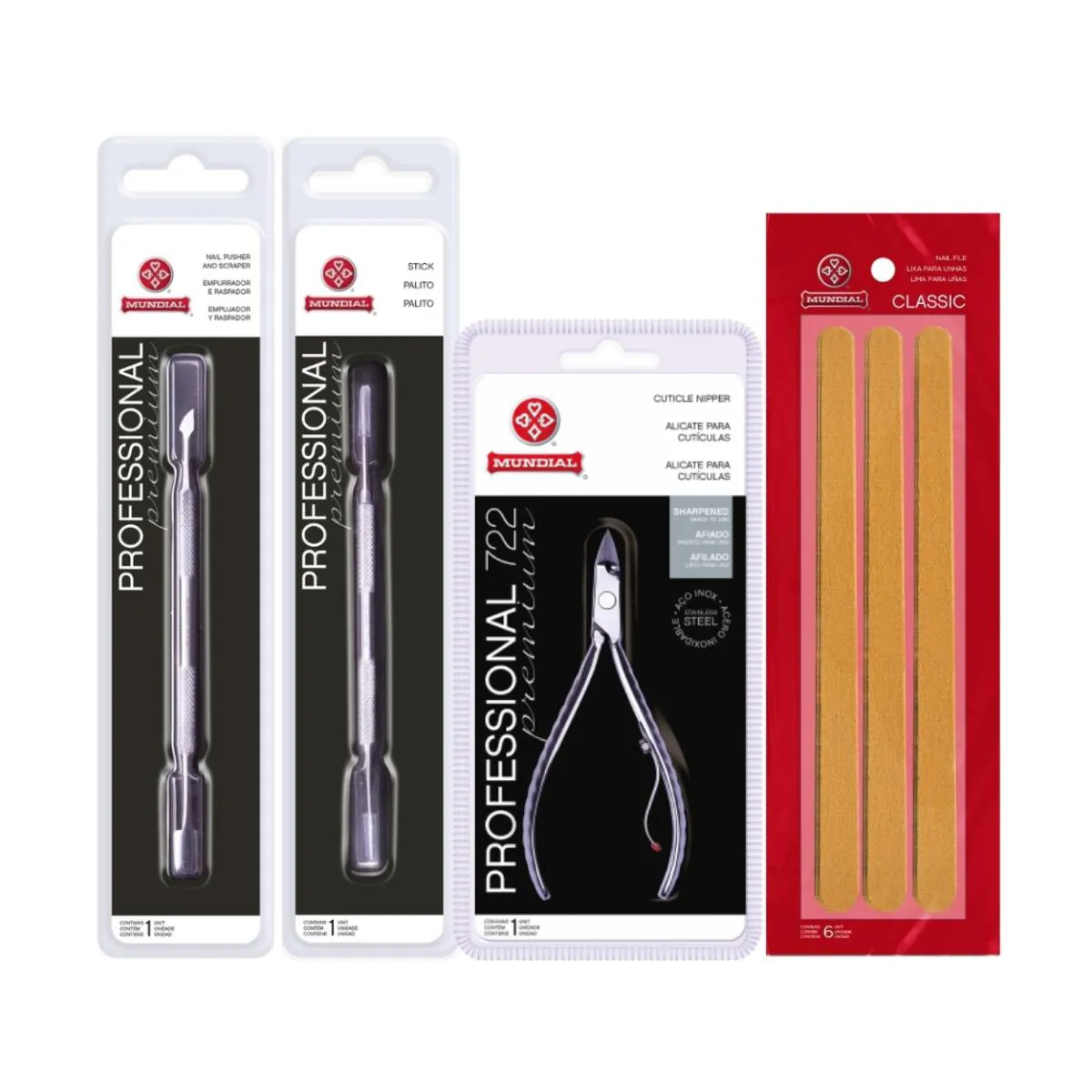 KIT ALICATE 722 PALITO ESPáTULA INOX 6 LIXAS UNHA MUNDIAL