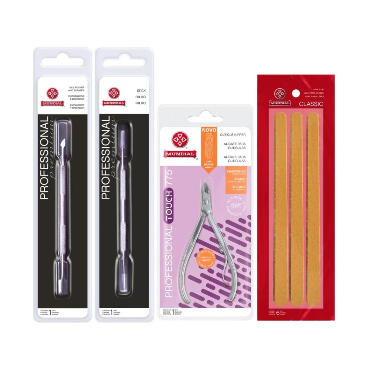 KIT ALICATE 775 PALITO ESPáTULA INOX 6 LIXAS UNHA MUNDIAL