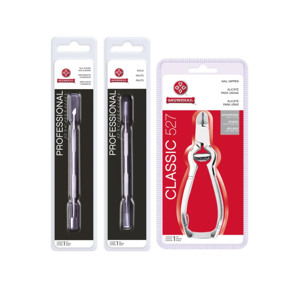 KIT ALICATE CORTE UNHA BC-527 PALITO E ESPáTULA INOX MUNDIAL