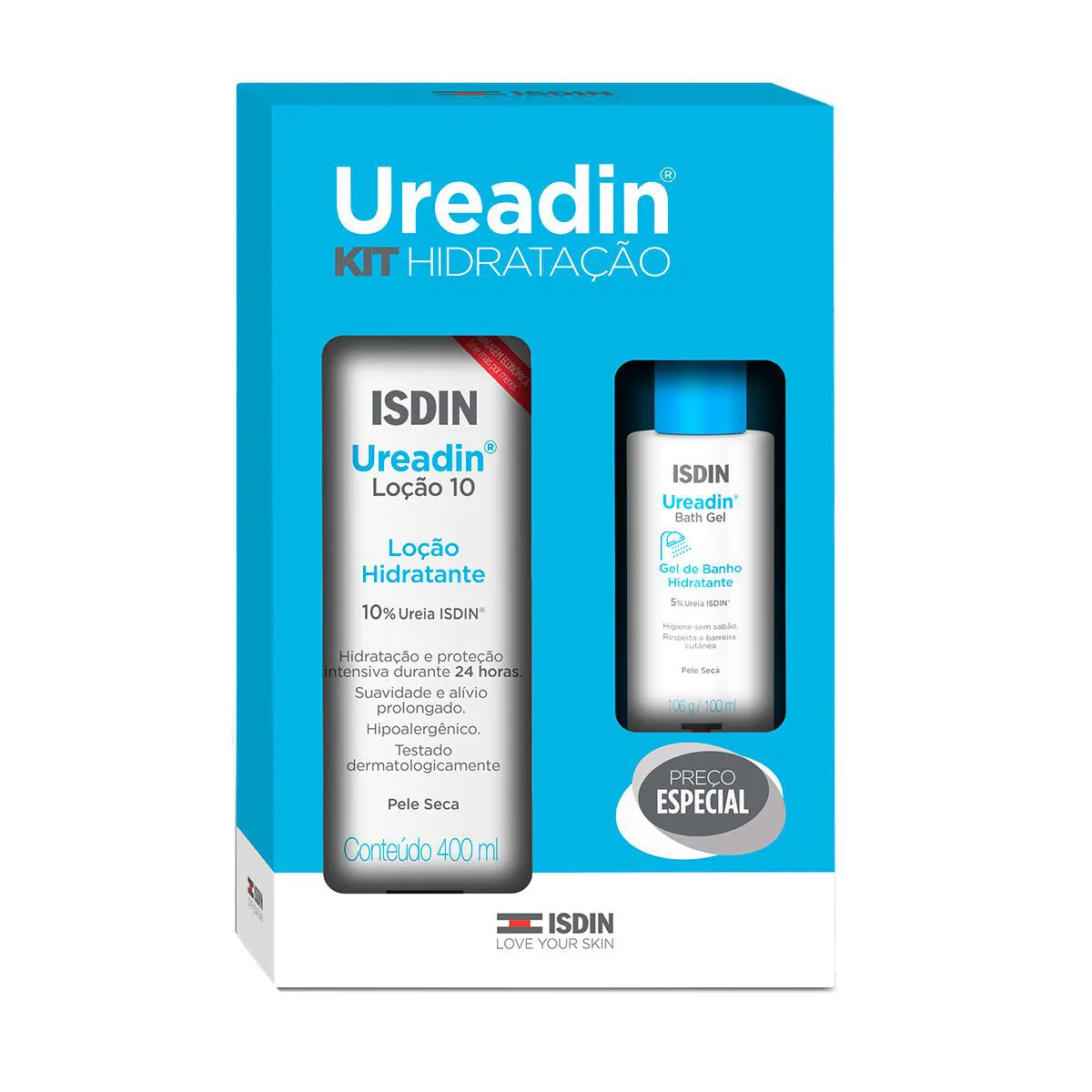 Kit Loção Hidratante Corporal Isdin Ureadin 10% Ureia 400ml + Gel de Banho Hidratante Bath Gel 100ml