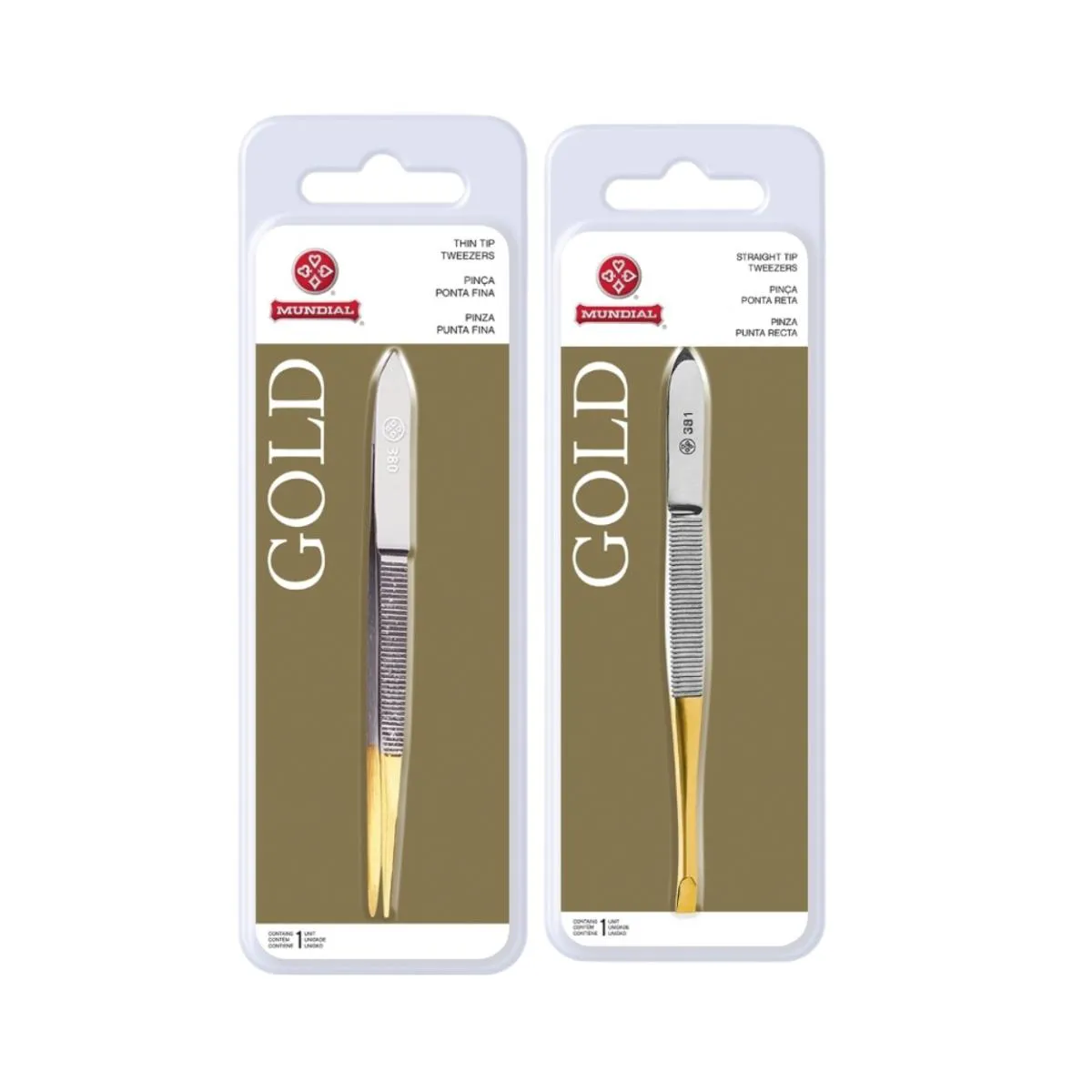 KIT 2 PINçAS GOLD PONTA FINA RETA SOBRANCELHAS INOX MUNDIAL