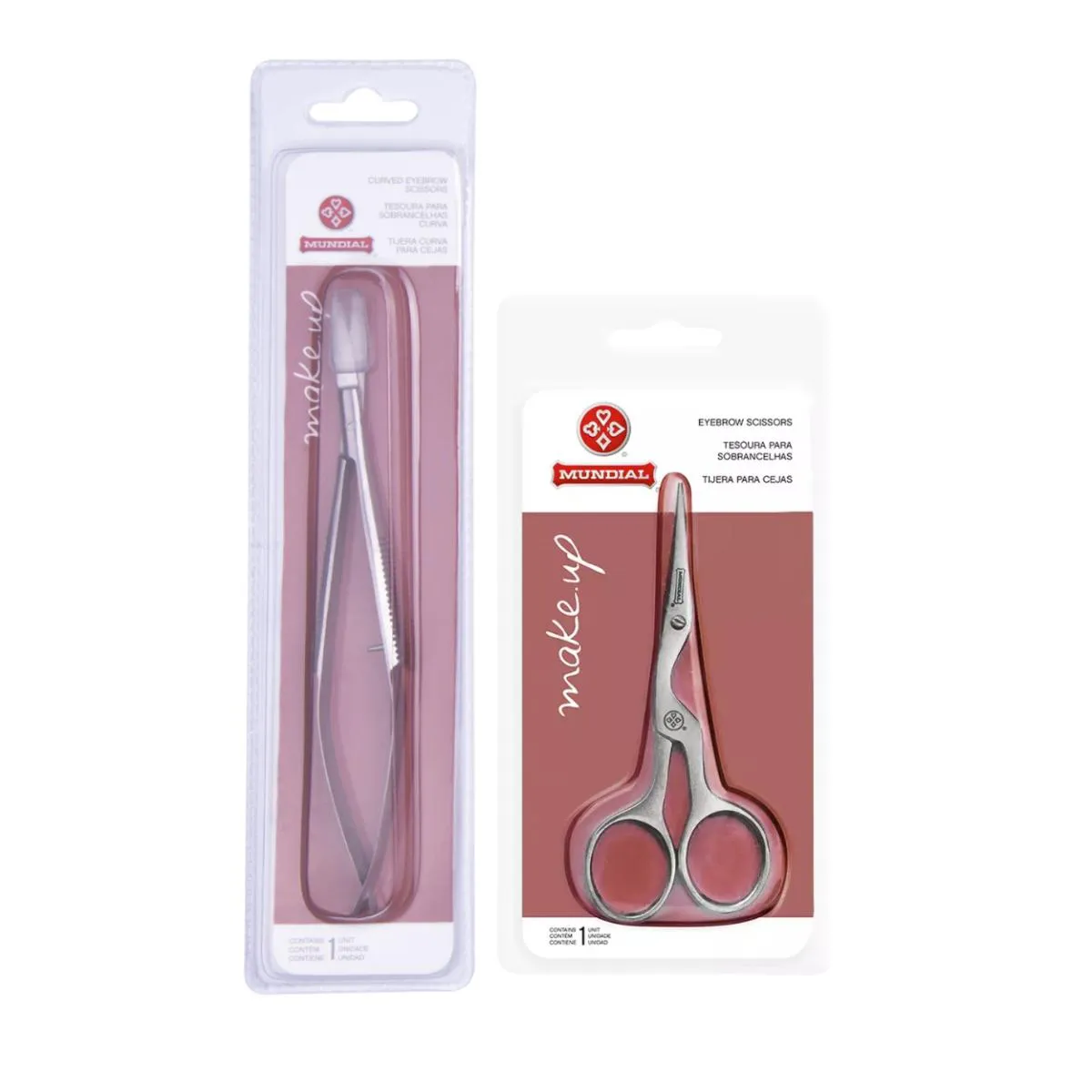 KIT 2 TESOURAS SOBRANCELHAS BC701 BC702 AçO MAKE UP MUNDIAL