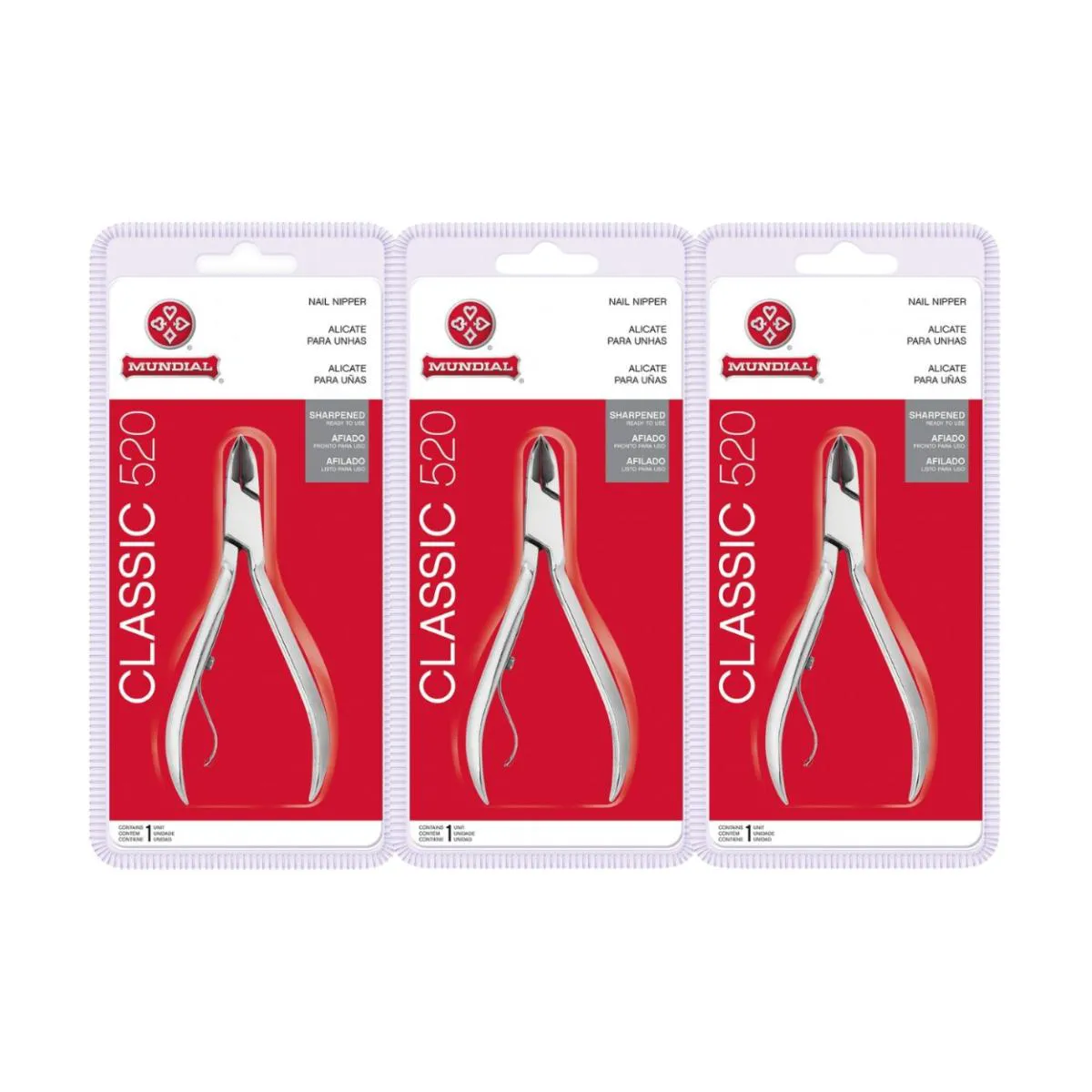 KIT 3 ALICATE DE CORTE UNHA 520 CLASSIC PROFISSIONAL MUNDIAL