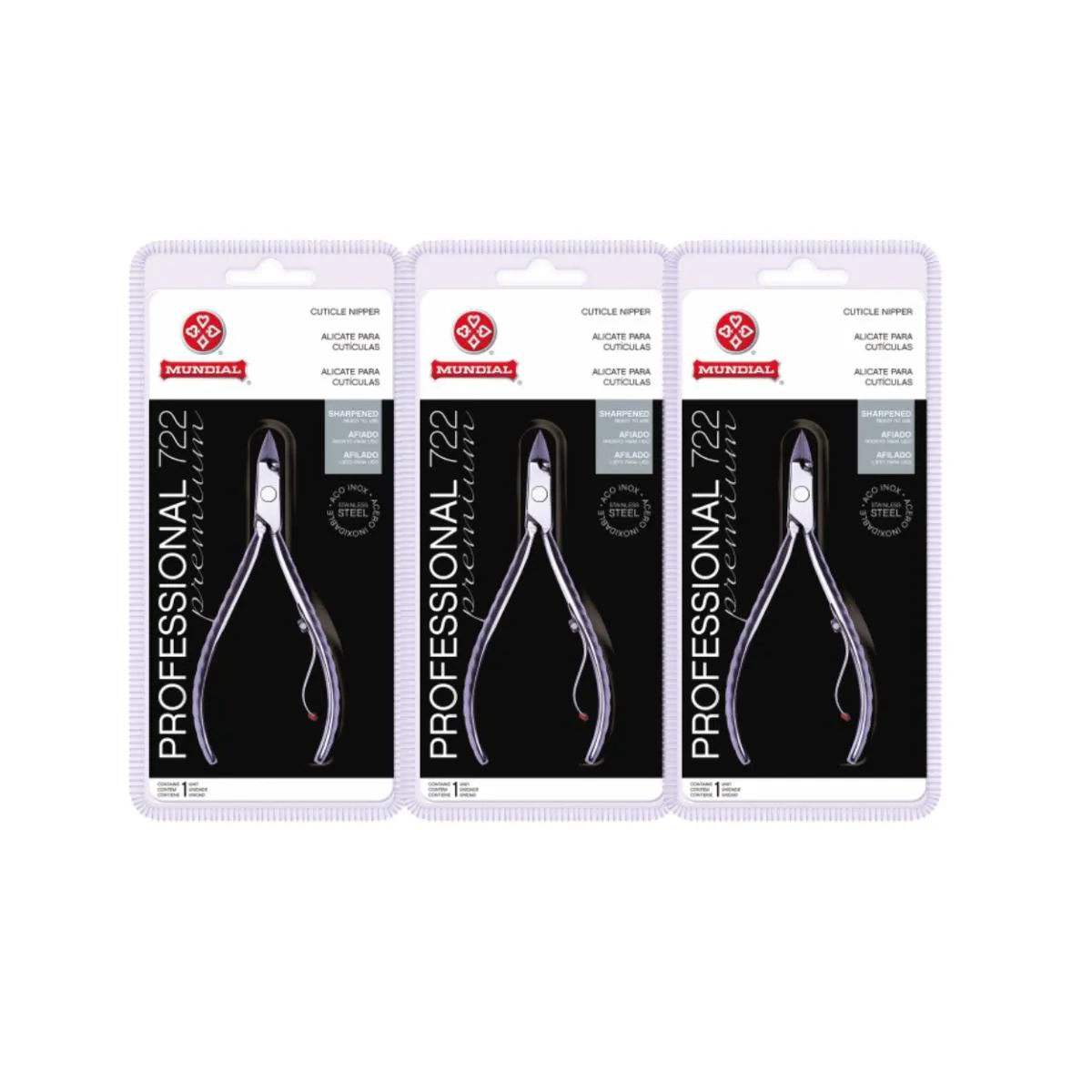 KIT 3 ALICATE DE CUTíCULA 722 PREMIUM PROFISSIONAL MUNDIAL