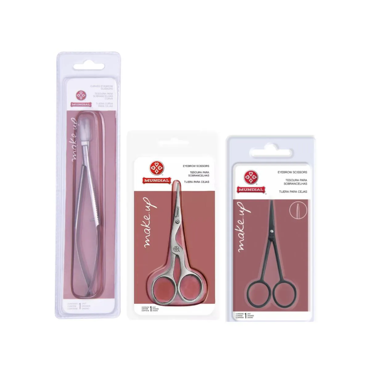 KIT 3 TESOURAS BC321 BC701 BC702  SOBRANCELHAS INOX MUNDIAL