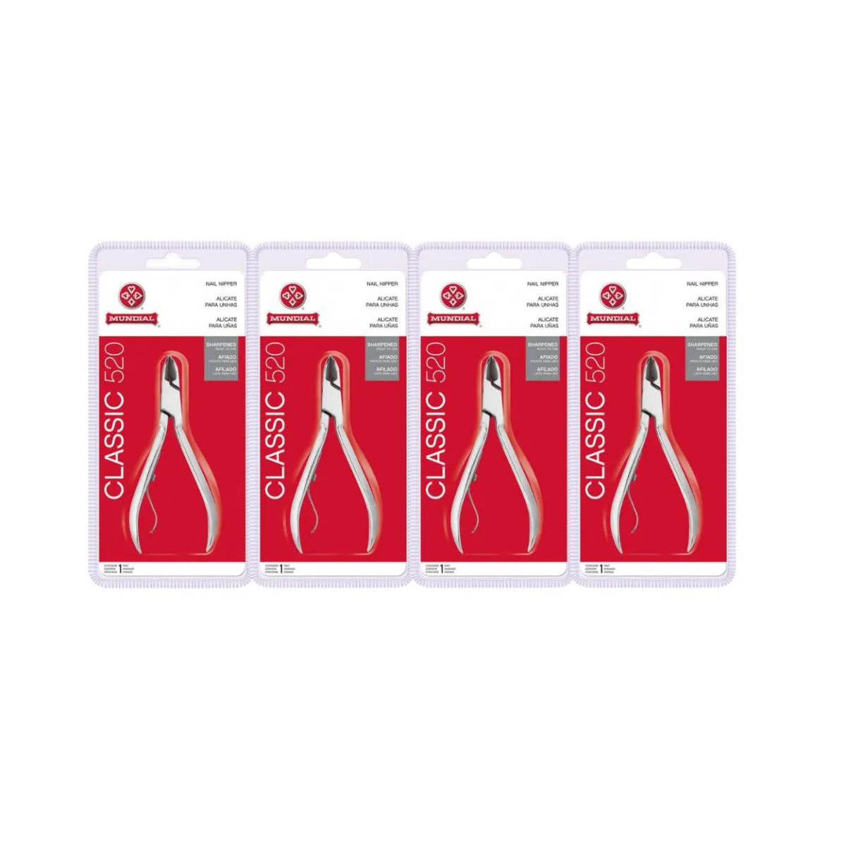 KIT 4 ALICATE DE CORTE UNHA 520 CLASSIC PROFISSIONAL MUNDIAL