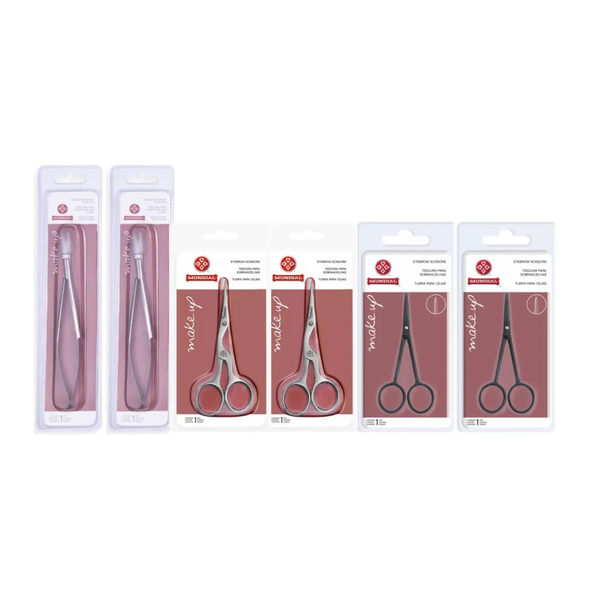 KIT 6 TESOURAS SOBRANCELHA BC321 BC701 BC702 INOX MUNDIAL