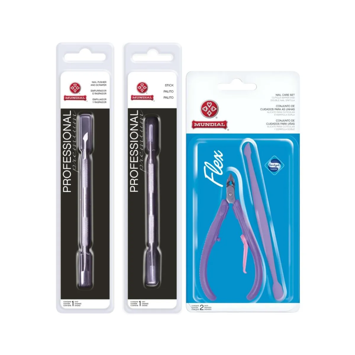 KIT ALICATE CUTíCULA FLEX 168-RL PALITO E ESPáTULA MUNDIAL
