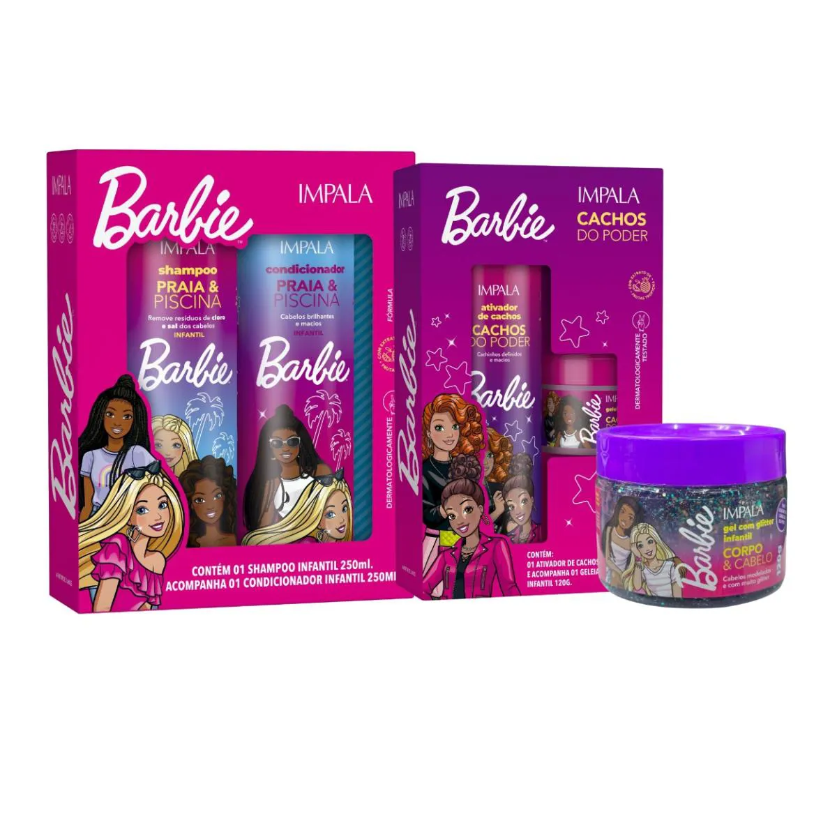 KIT CUIDADO CAPILAR CABELO PRAIA PISCINA  BARBIE KIDS IMPALA