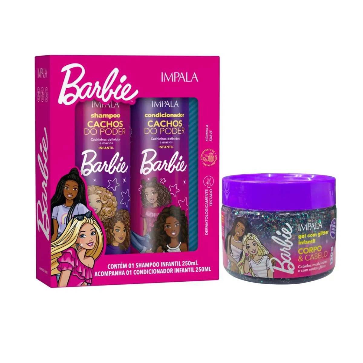 KIT SHAMPOO CONDICIONADOR E GEL CACHOS BARBIE KIDS IMPALA