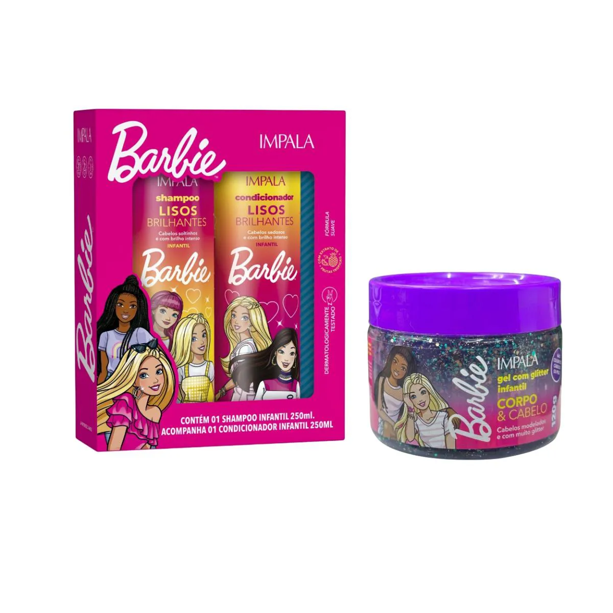 KIT SHAMPOOCONDICIONADOR GEL GLITTER LISO BARBIE KIDS IMPALA