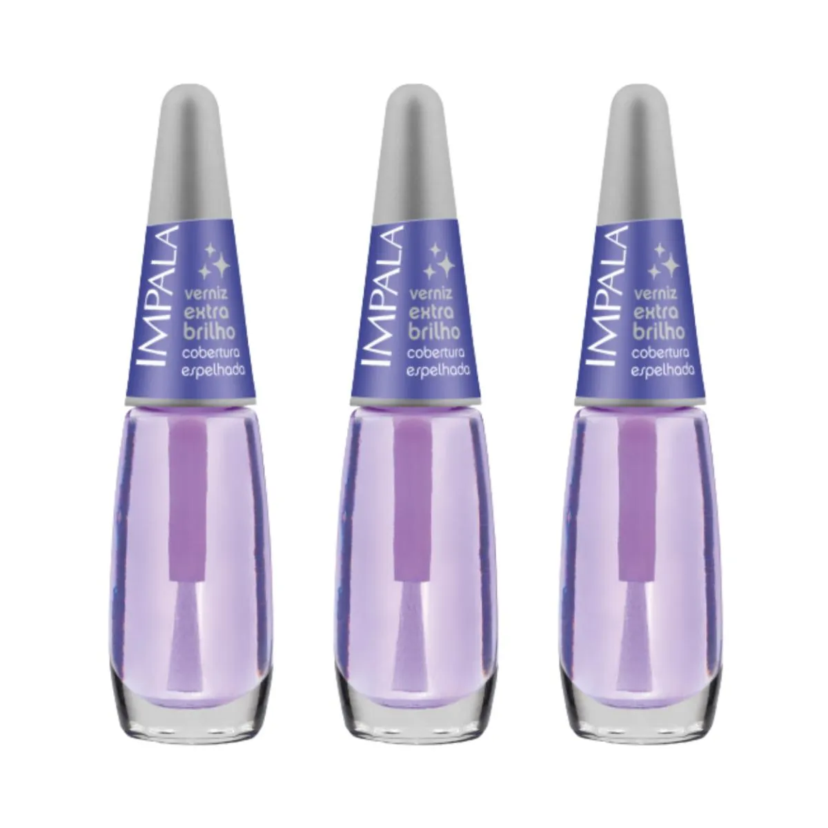 KIT 3 ESMALTE IMPALA BASE UNHA VERNIZ EXTRA BRILHO COBERTURA