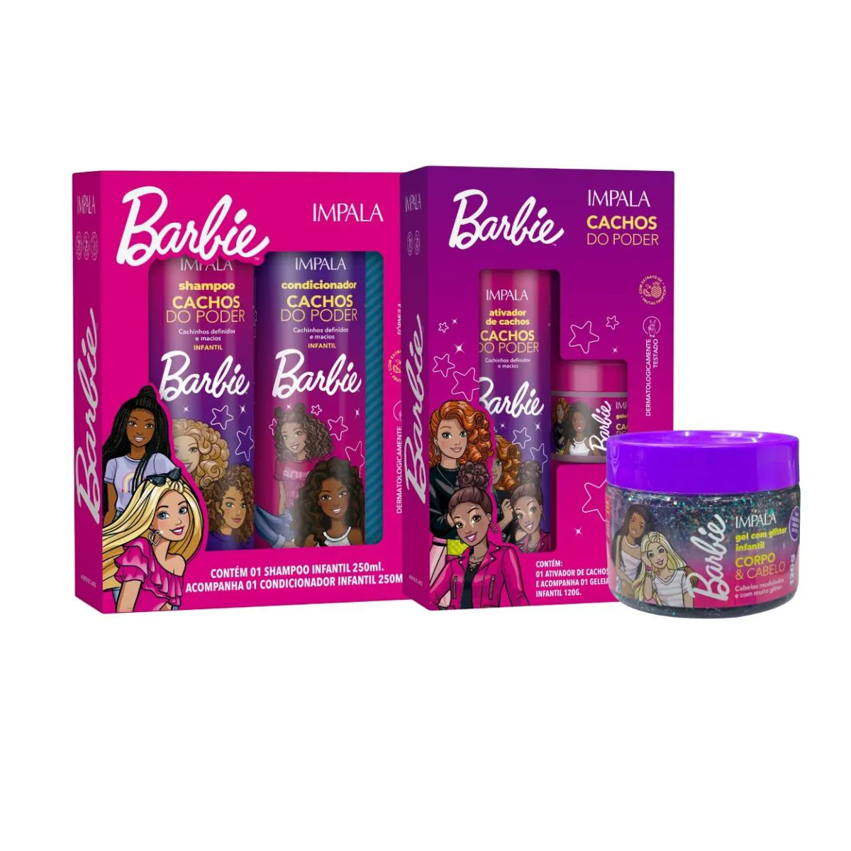 KIT CUIDADO CAPILAR CABELO CACHOS PODER BARBIE KIDS IMPALA