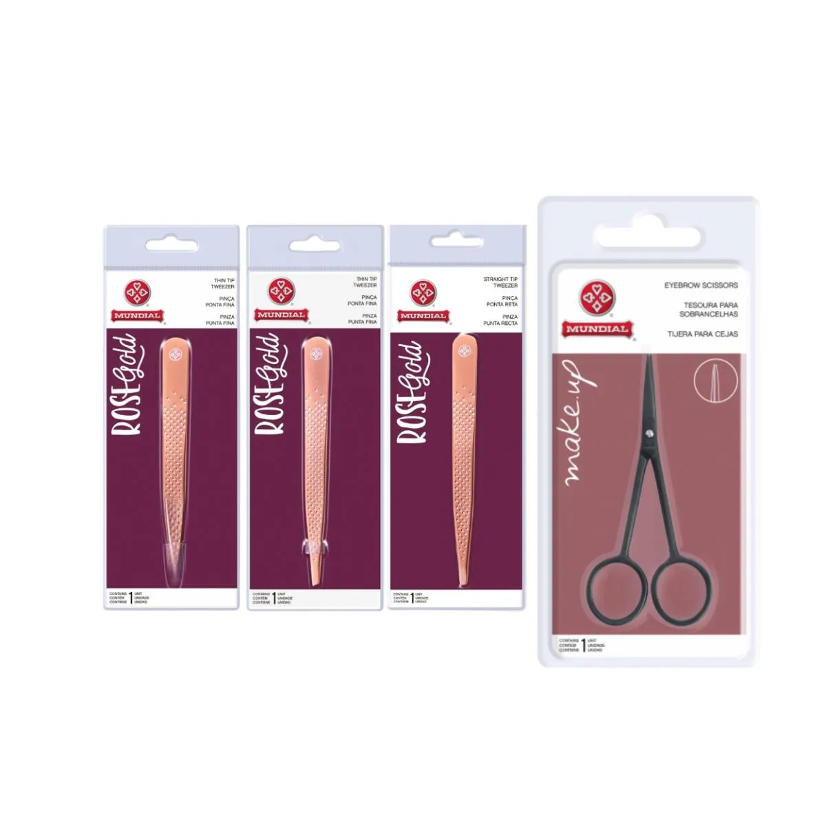 KIT TESOURA BC321 E 3 PINçAS ROSE GOLD SOBRANCELHAS MUNDIAL