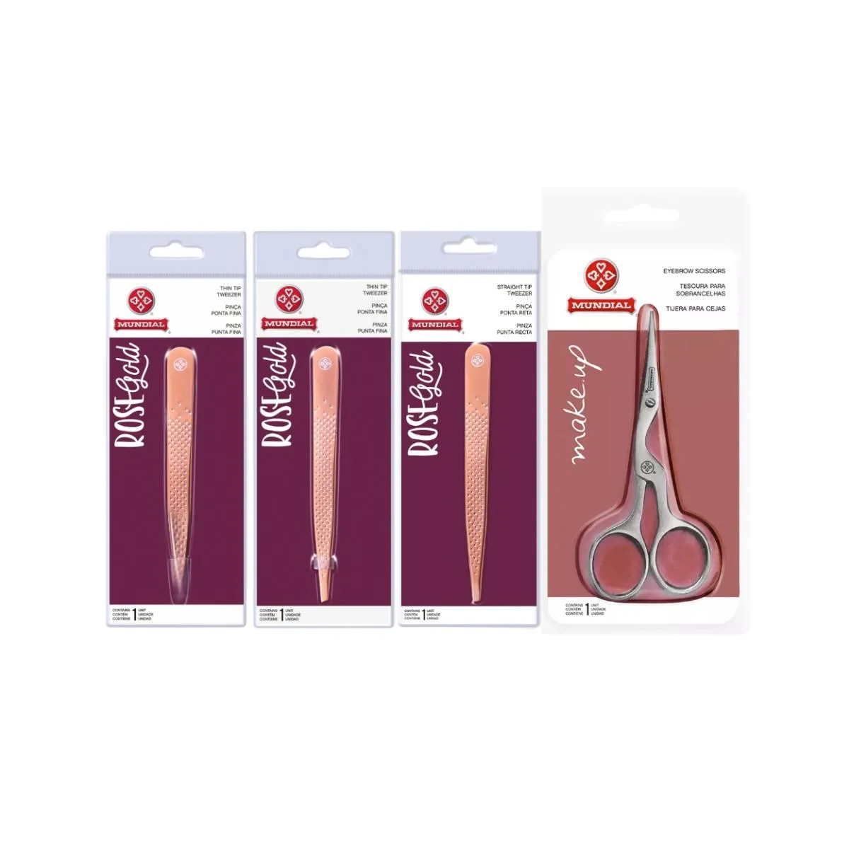 KIT TESOURA BC701 E 3 PINçAS ROSE GOLD SOBRANCELHAS MUNDIAL