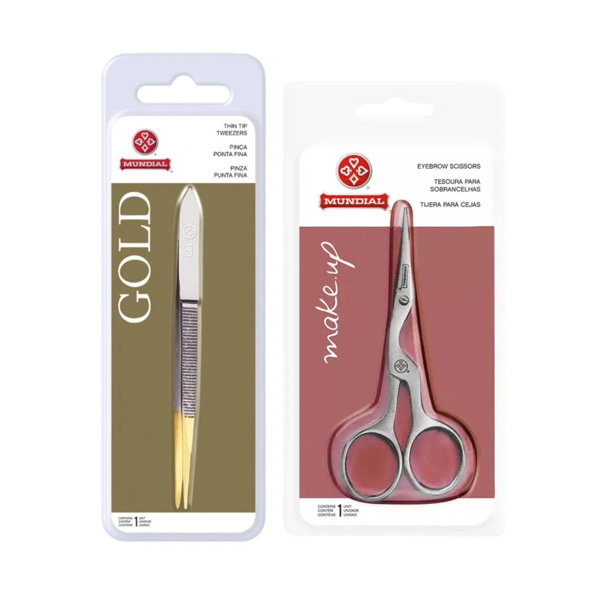 KIT TESOURA BC701 E PINçA GOLD 380P SOBRANCELHA INOX MUNDIAL