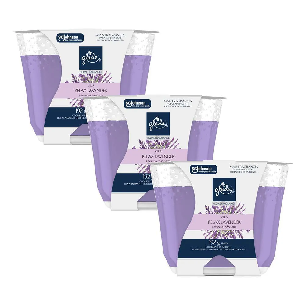 KIT 3 VELA PERFUMADA RELAX LAVENDER GLADE HOME FRAGRANCE 192G CADA