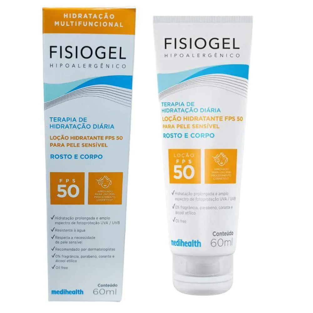 LOçãO HIDRATANTE FACIAL FISIOGEL TERAPIA DE HIDRATAçãO DIáRIA OIL FREE FPS 50 COM 60ML