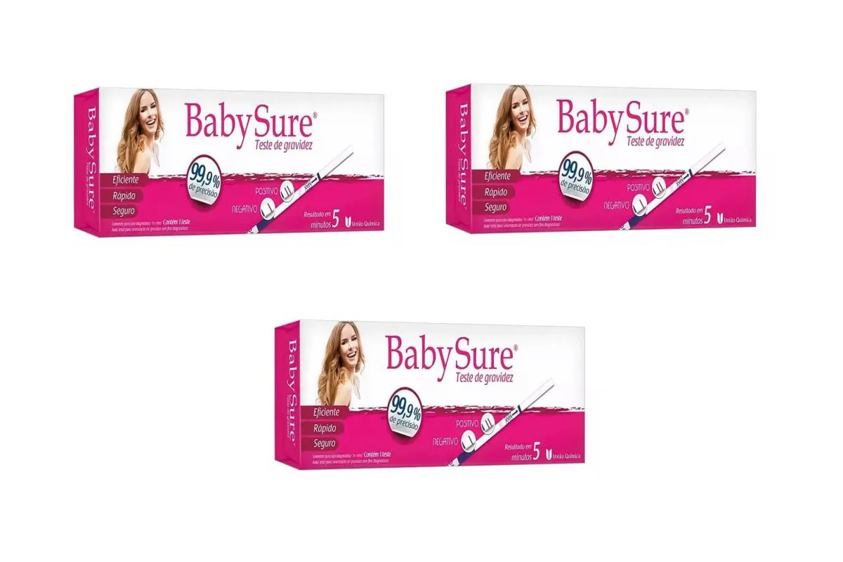 KIT 3 TESTE DE GRAVIDEZ BABY SURE ALTA PRECISãO 99,9% RáPIDO