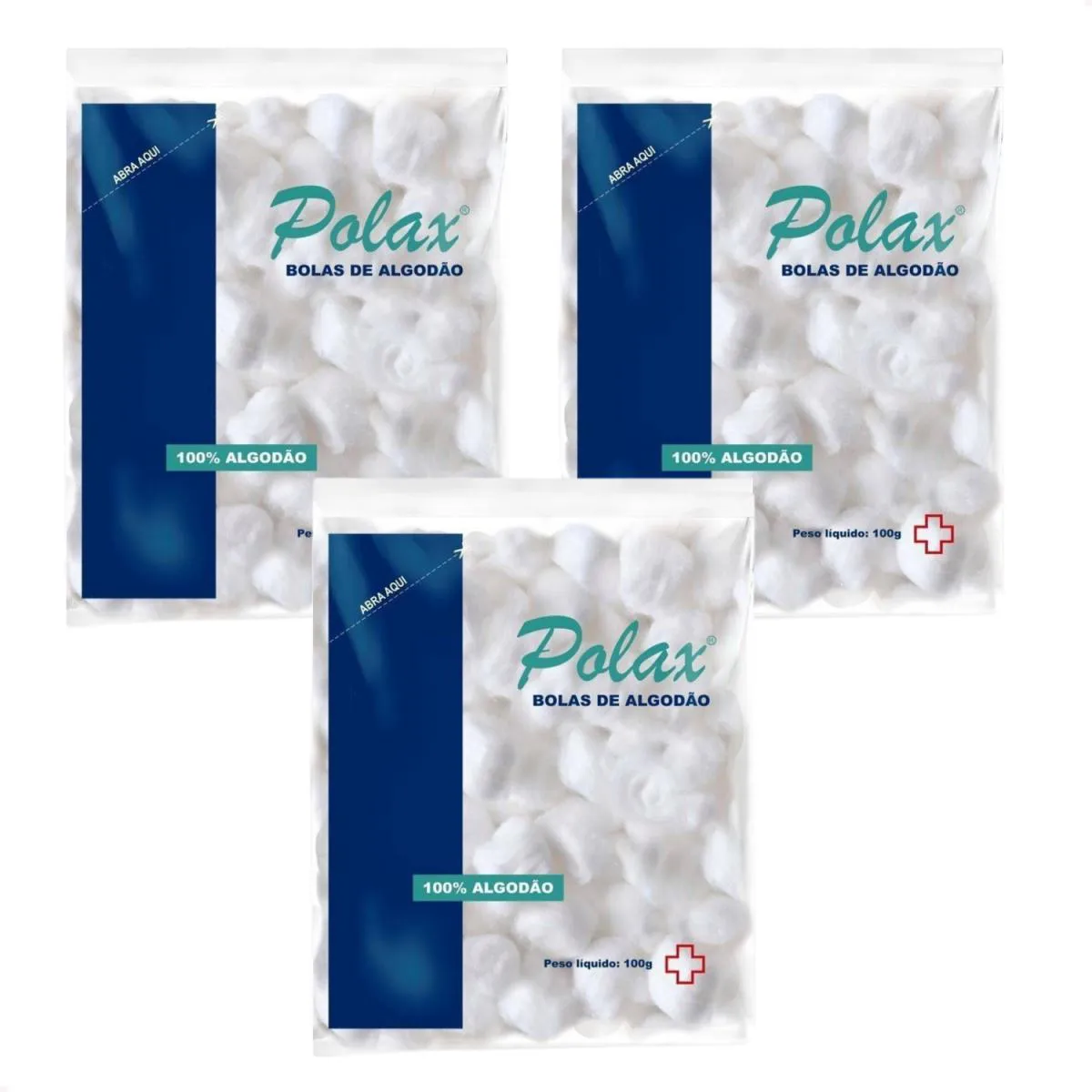 KIT 3 ALGODAO HIDROFILO EM BOLAS 100G DA POLAX ALTA ABSORçAO