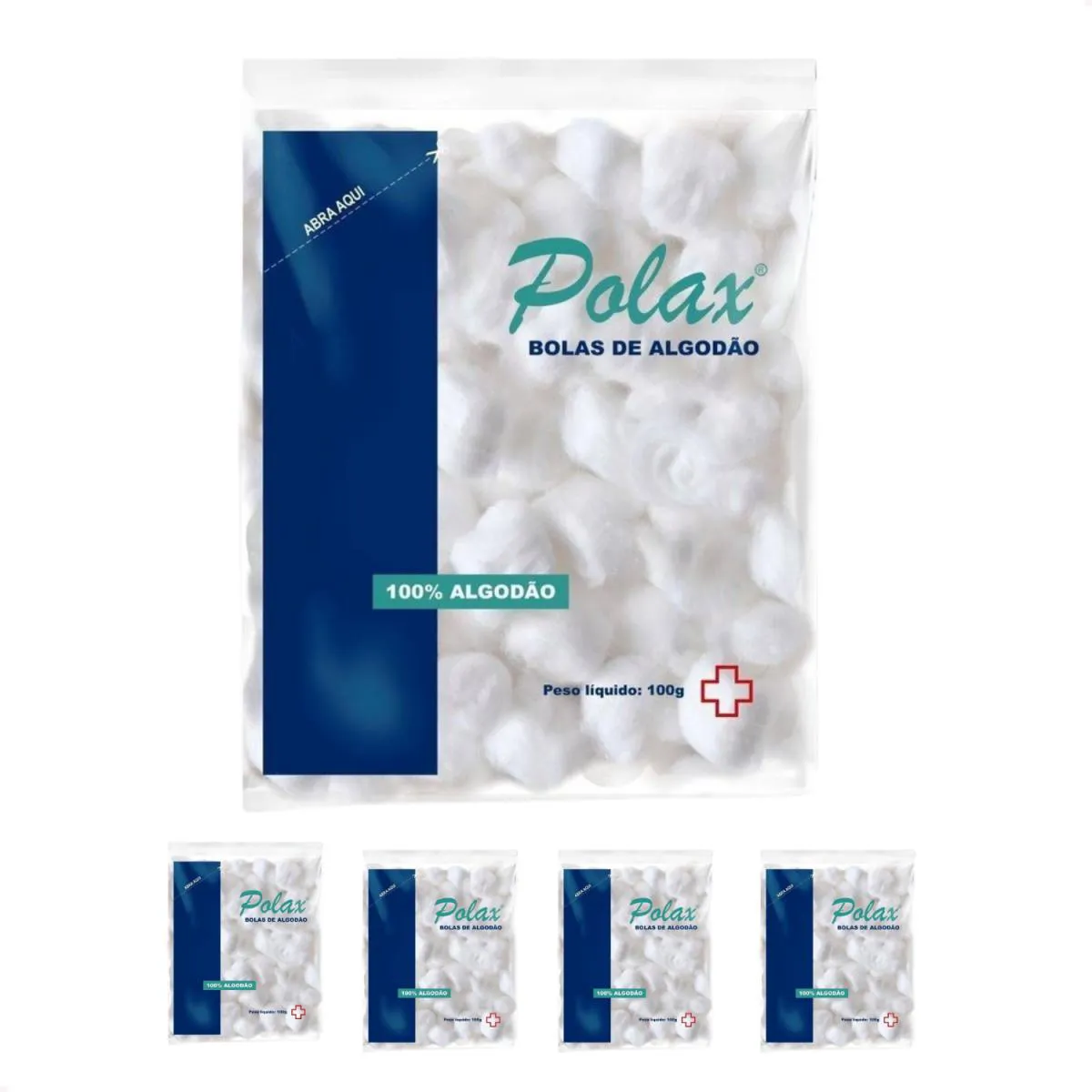 KIT 5 ALGODAO HIDROFILO EM BOLAS 100G DA POLAX ALTA ABSORçAO
