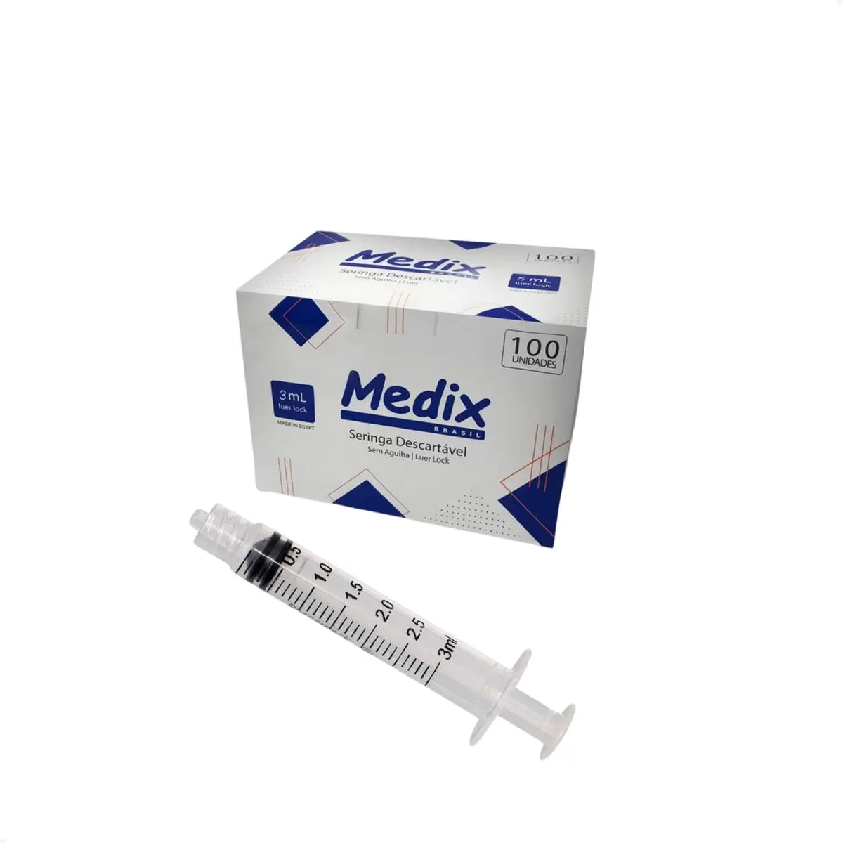 KIT COM 100 SERINGAS 3 ML  DESCARTAVEIS SEM AGULHA LUER LOCK