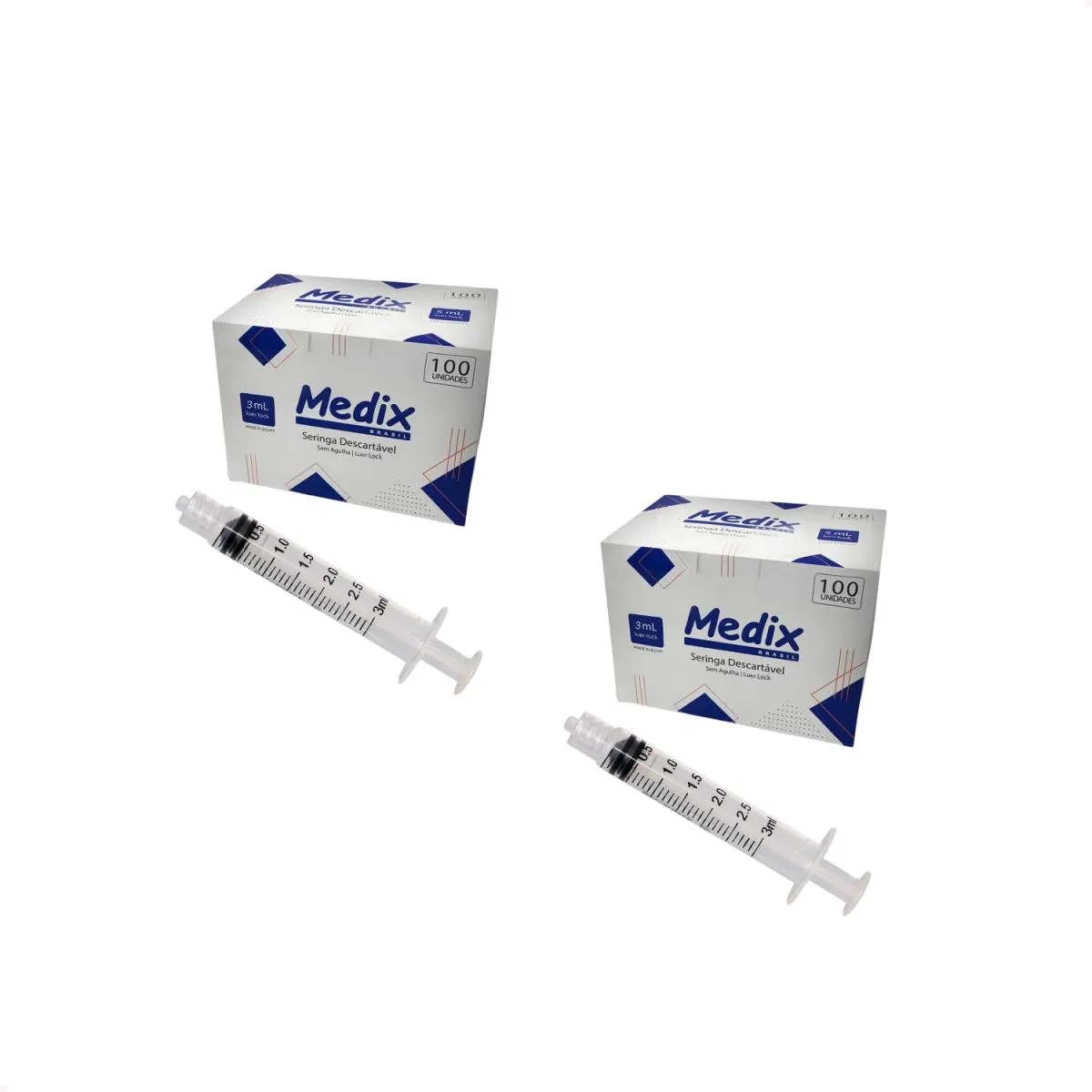 KIT COM 200 SERINGAS 3 ML  DESCARTAVEIS SEM AGULHA LUER LOCK