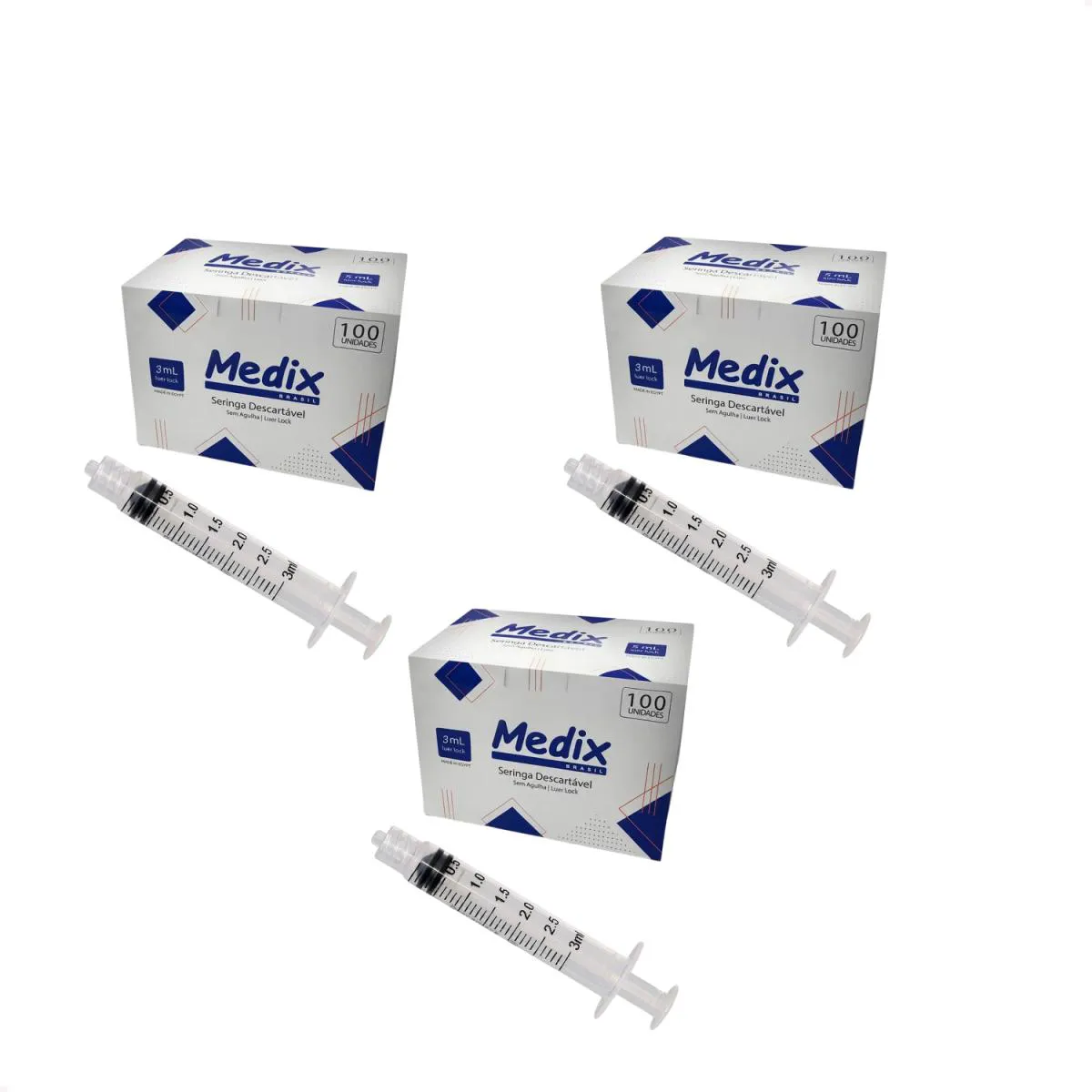KIT COM 300 SERINGAS 3 ML  DESCARTAVEIS SEM AGULHA LUER LOCK