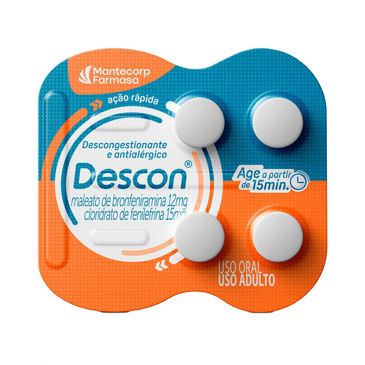 Descon Maleato de Bronfeniramina 12mg + Cloridrato de Fenilefrina 15mg 12 comprimidos