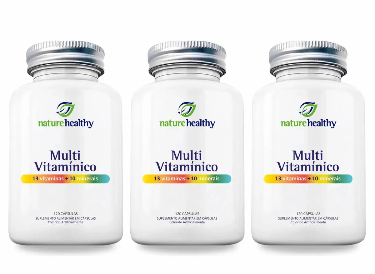 KIT - 3 UN SUPLEMENTO ALIMENTAR NATURE HEALTHY MULTIVITAMíNICO - 13 VITAMINAS + 10 MINERAIS - 120 CAPS