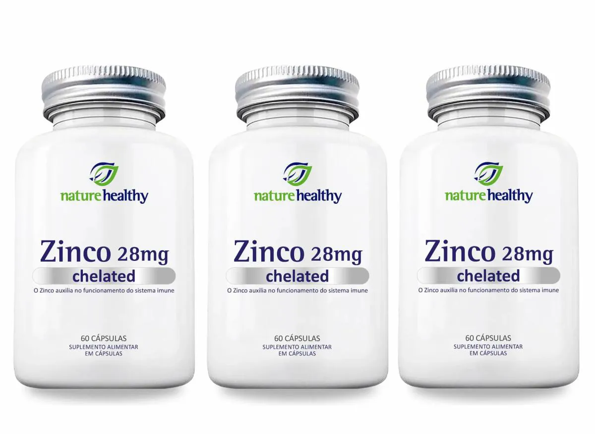 KIT - 3 UN SUPLEMENTO ALIMENTAR NATURE HEALTHY ZINCO QUELATO 28MG - 60 CAPS