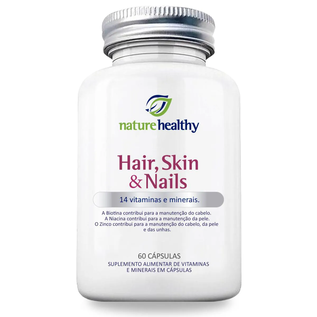 SUPLEMENTO ALIMENTAR NATURE HEALTHY HAIR, SKIN & NAILS - 14 VITAMINAS E MINERAIS - 60 CAPS
