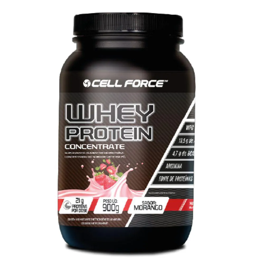 WHEY PROTEIN CONCENTRADO ARGININA 900G MORANGO - CELL FORCE