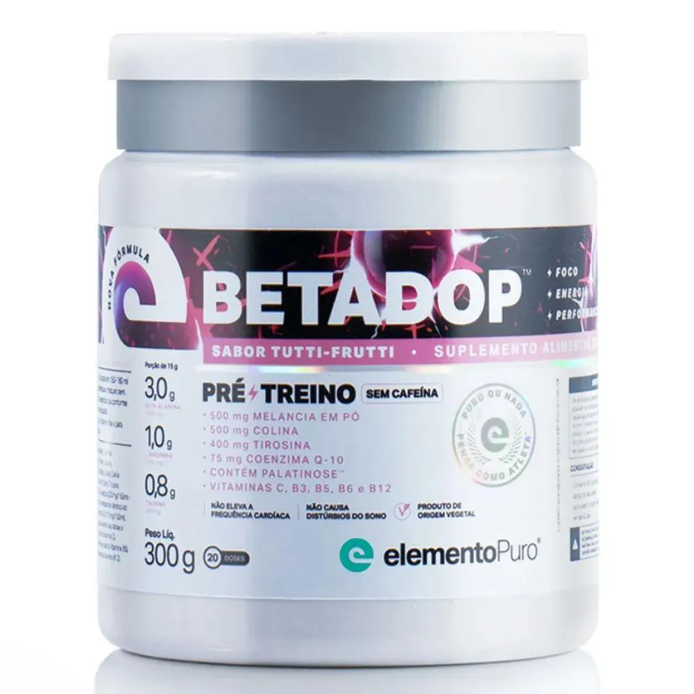 BETADOP PRE TREINO SEM CAFEINA 300G TUTI FRUTT ELEMENTO PURO