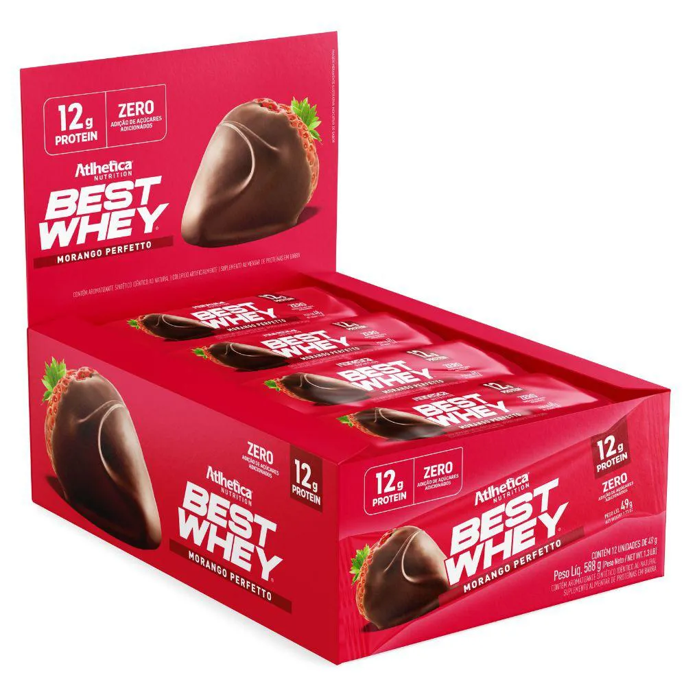 BEST WHEY BAR 12G PROTEINA 12UN MORANGO - ATLHETICA