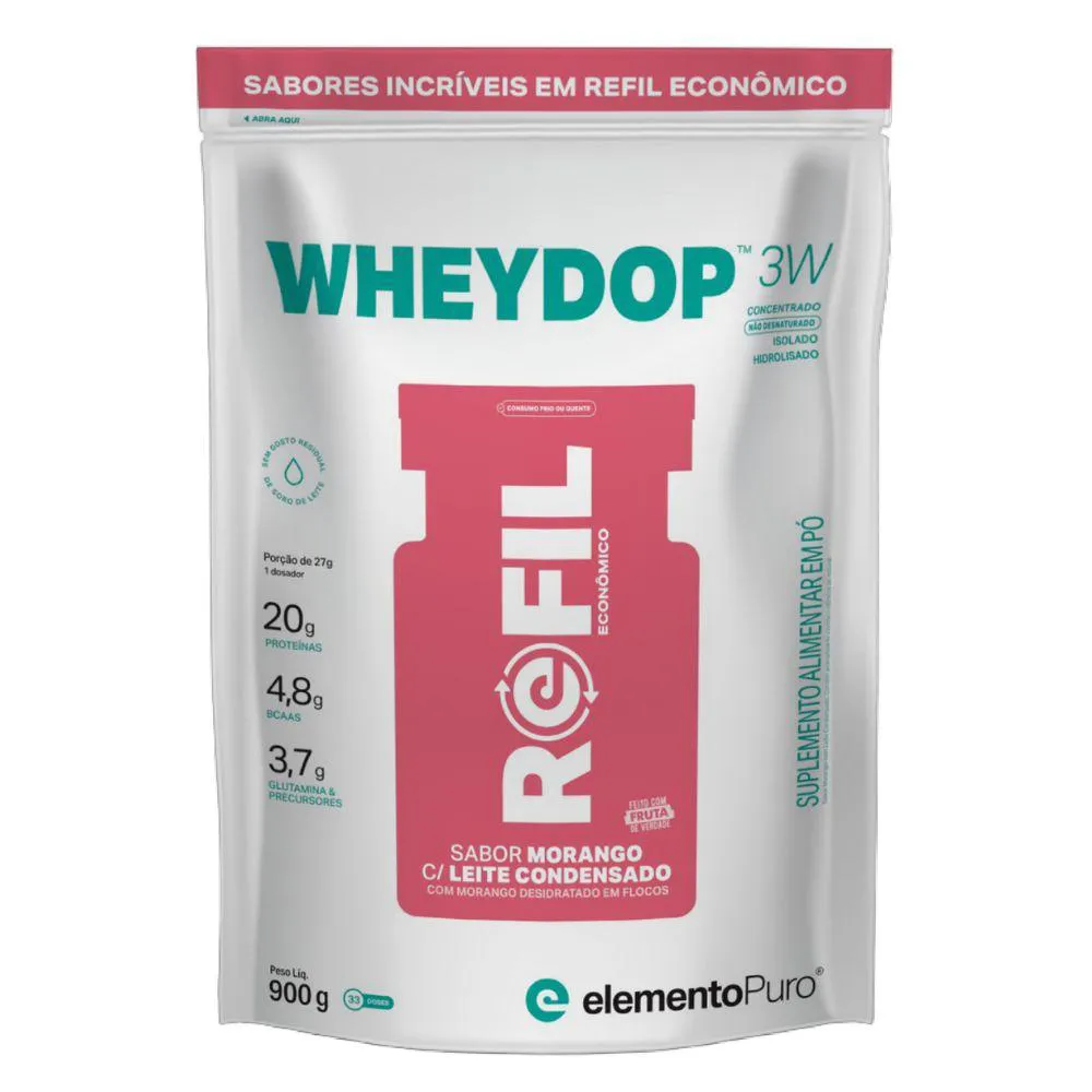 WHEYDOP 3W WHEY ISOLADO 900G MORANGO LEITE - ELEMENTO PURO