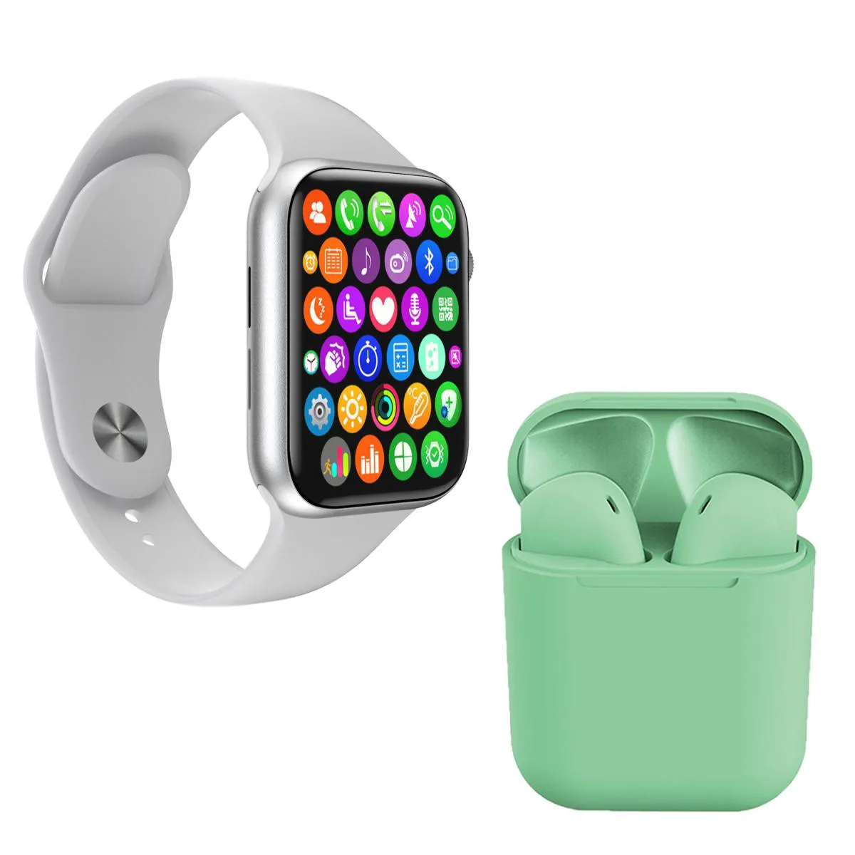 KIT 1 RELóGIO INTELIGENTE SMARTWATCH IWO 8 LITE PLUS BRANCO + 1 FONE BLUETOOTH INPODS I12 VERDE