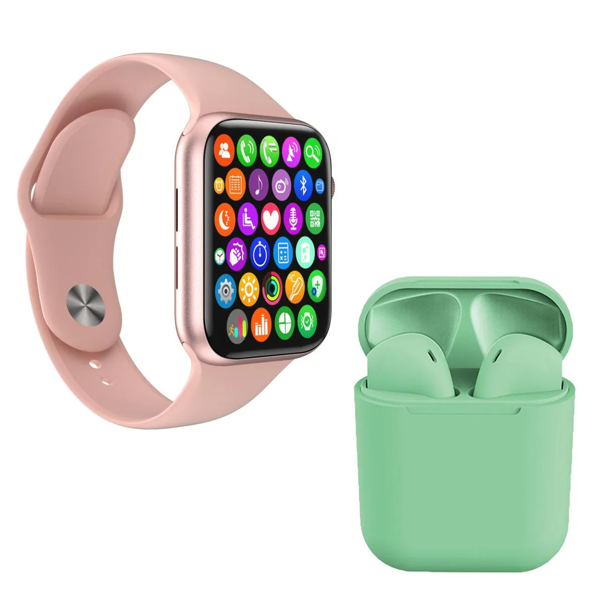 KIT 1 RELóGIO INTELIGENTE SMARTWATCH IWO 8 LITE PLUS ROSA + 1 FONE BLUETOOTH INPODS I12 VERDE