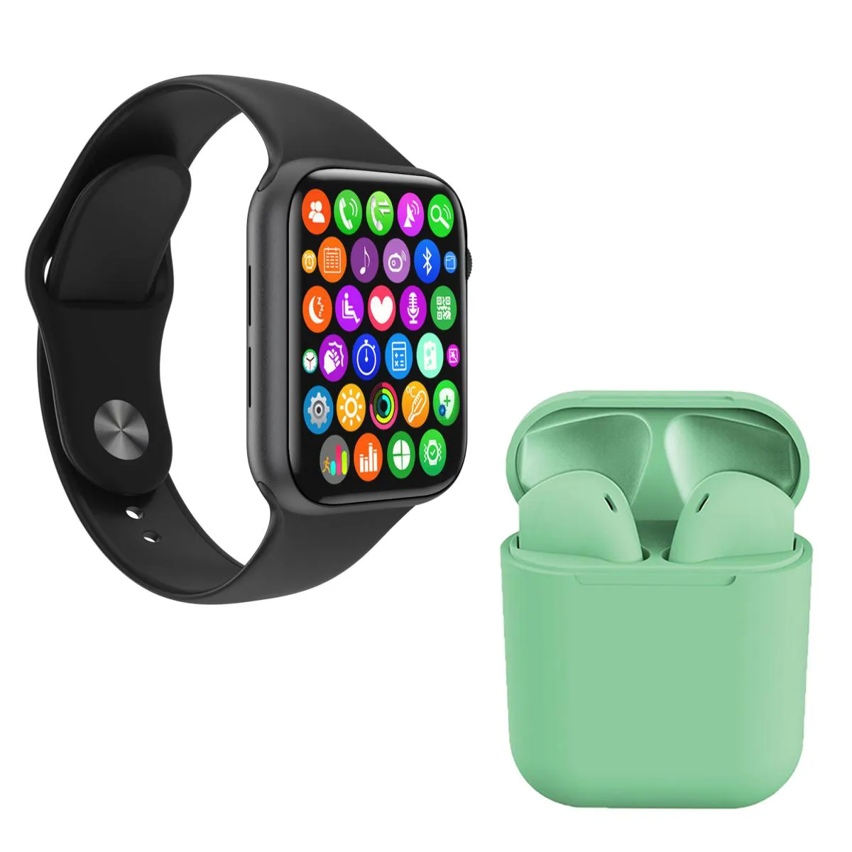 KIT 1 RELóGIO INTELIGENTE SMARTWATCH W34 S PRETO TROCA PULSEIRA + 1 FONE BLUETOOTH INPODS I12 VERDE