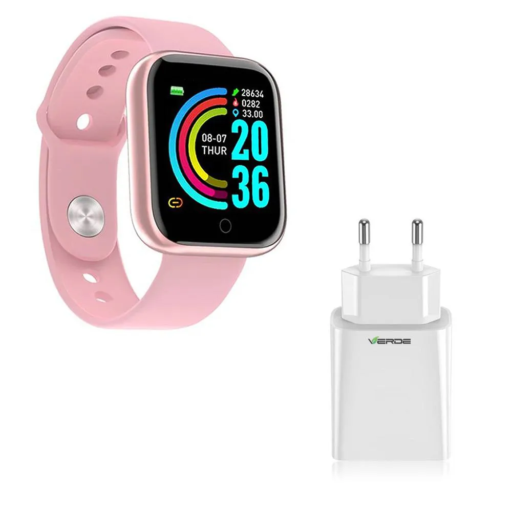 KIT 1 SMARTWATCH D13 PRO PLUS ROSA ESPORTIVO ANDROID IOS + 1 BASE DE CARREGADOR
