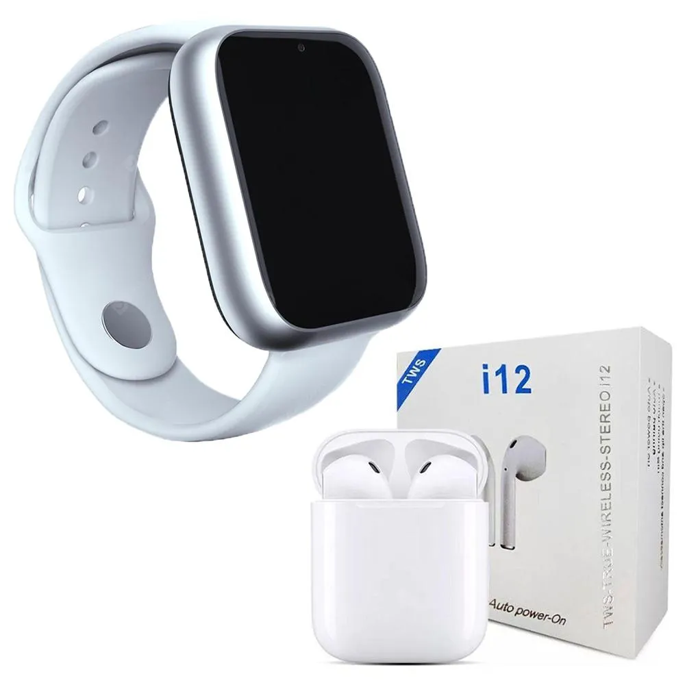 KIT 1 RELóGIO SMARTWATCH A1 PRO PLUS BRANCO + 1 FONE BLUETOOTH I12 TWS