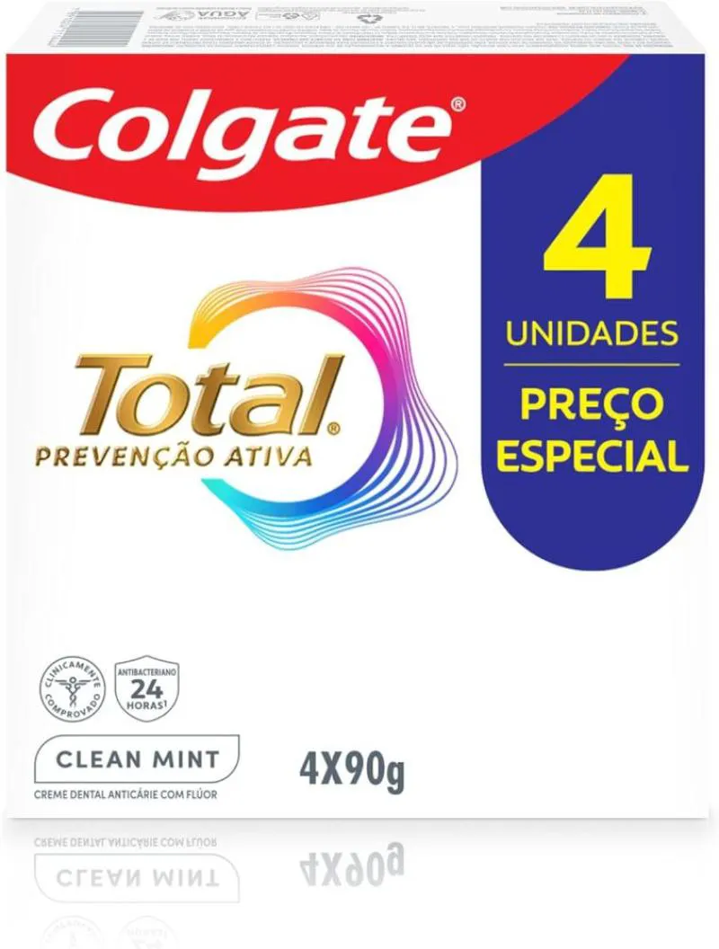 KIT CREME DENTAL COLGATE TOTAL - CLEAN MINT - 4 UNIDADES 90G