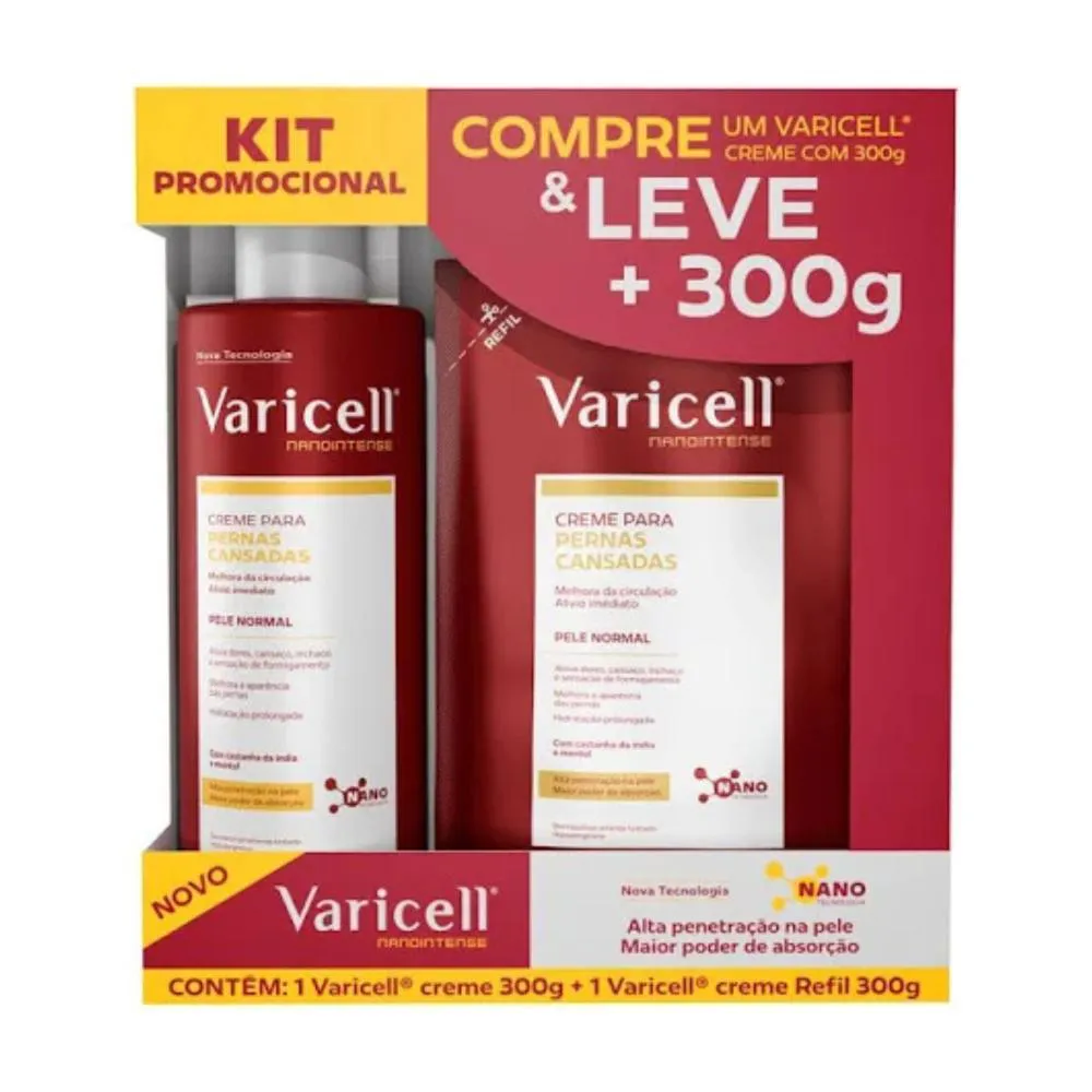 KIT VARICELL CREME PARA PERNAS CANSADAS 300G + REFIL 300G