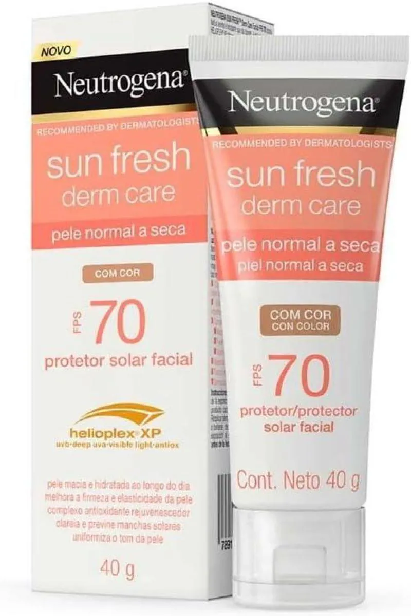 NEUTROGENA SUN FRESH DERM CARE PROTETOR SOLAR FACIAL COM COR FPS70 40G