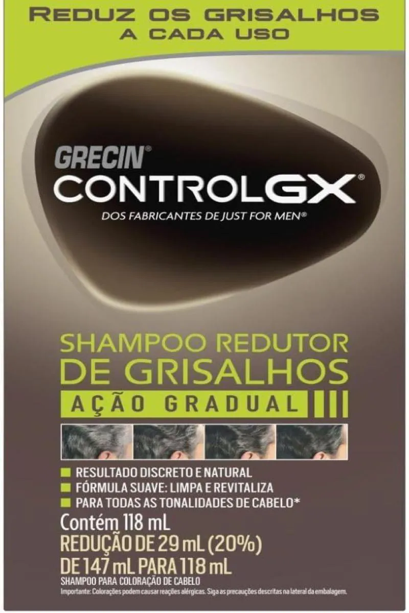 SHAMPOO REDUTOR DE GRISALHOS  AçãO GRADUAL GRECIN CONTROL GX - 118ML