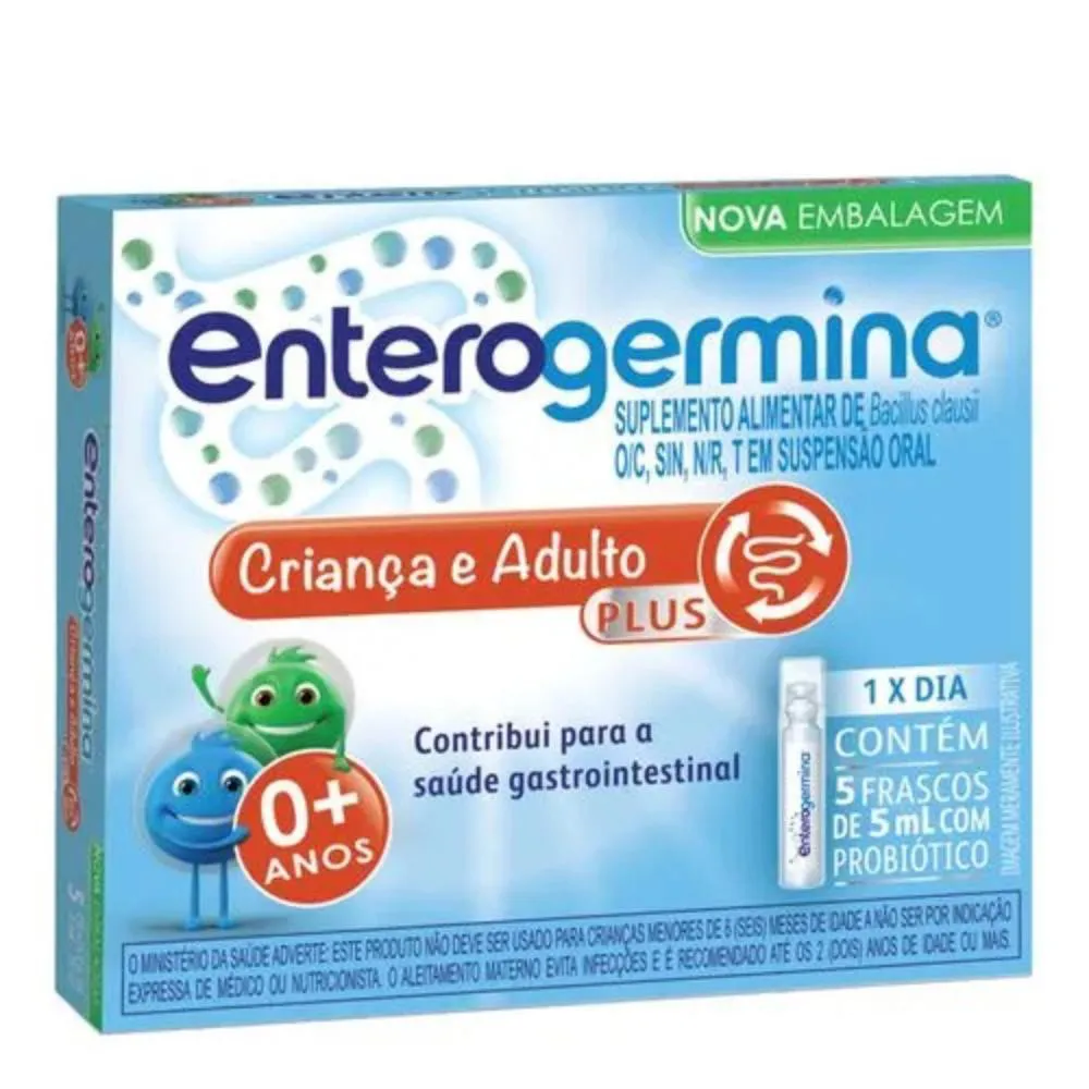 SUPLEMENTO ALIMENTAR ENTEROGERMINA PLUS CRIANçA E ADULTO - 5 FRASCOS DE 5ML