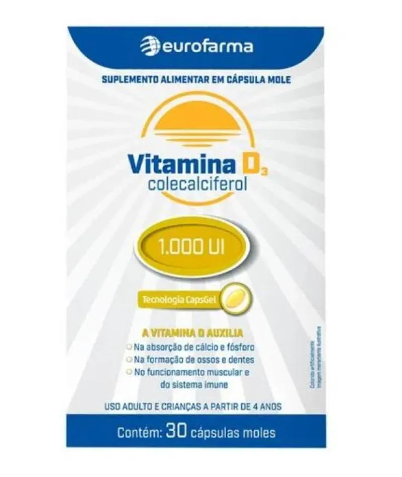 SUPLEMENTO ALIMENTAR VITAMINA D 1.000UI EUROFARMA 30CPS