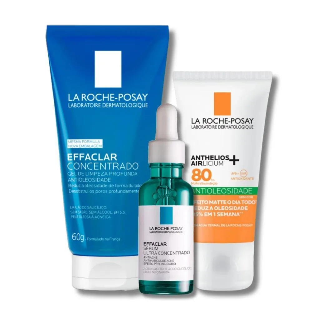 EFFACLAR SéRUM 30ML + ANTHELIOS AIRLICIUM FPS80 + EFFACLAR CONCENTRADO GEL DE LIMPEZA 60G LA ROCHE POSAY