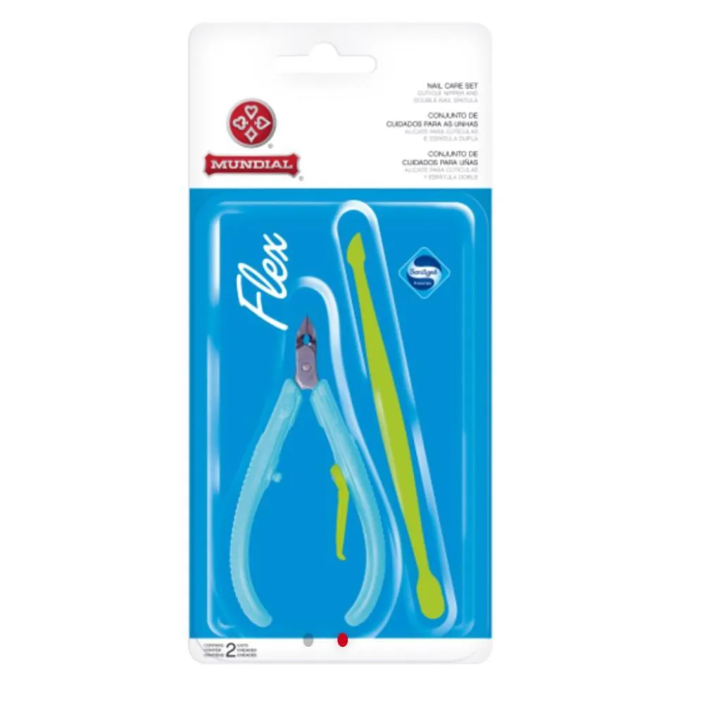 ALICATE CUTICULA MUNDIAL FLEX AZUL + ESPATULA 168-AL