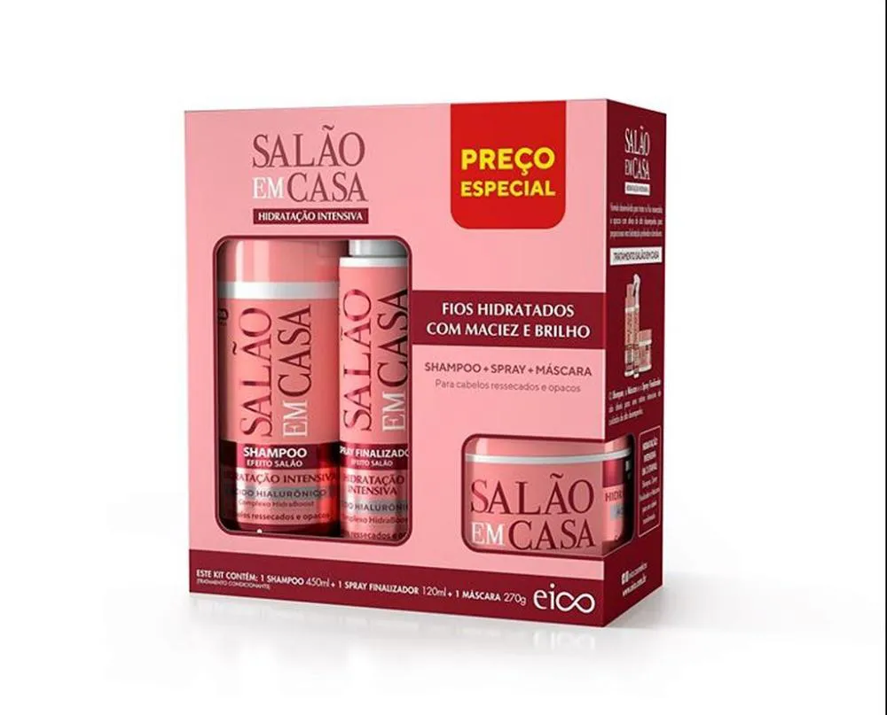 KIT HIDRATÇÃO EICO SHAMPOO 450ML SPRAY 120ML MASCARA 270G